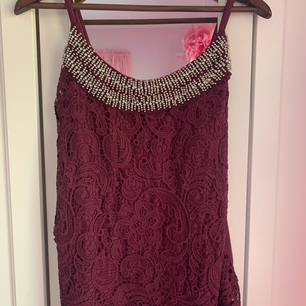 Vanity lace dress tank with beading